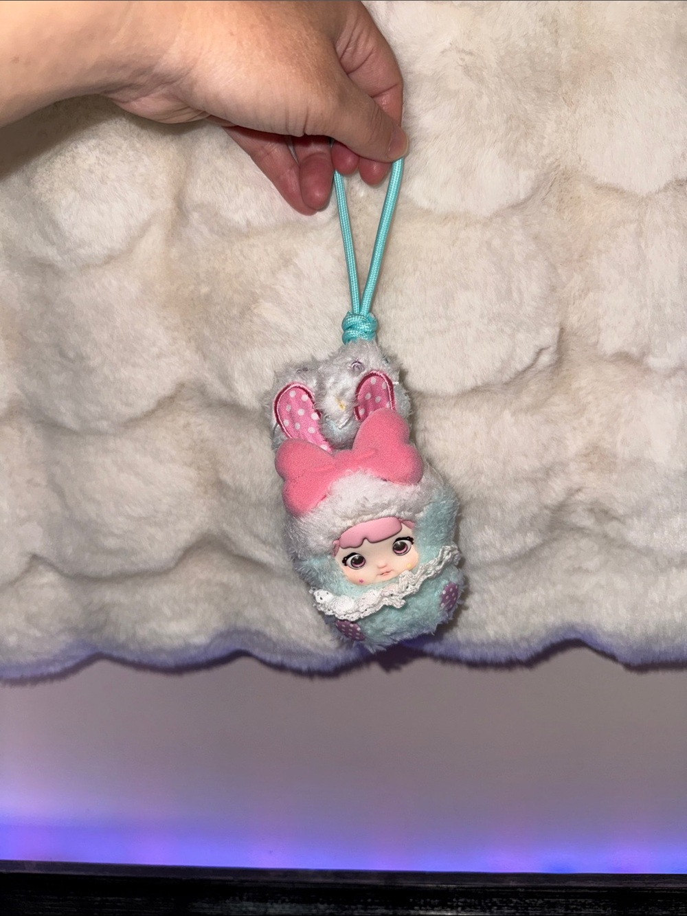 Nommi confirmed Plush Bunny Charm Keychain - Pink & Mint
